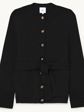 Goop Black Belted Button-Front Cardigan